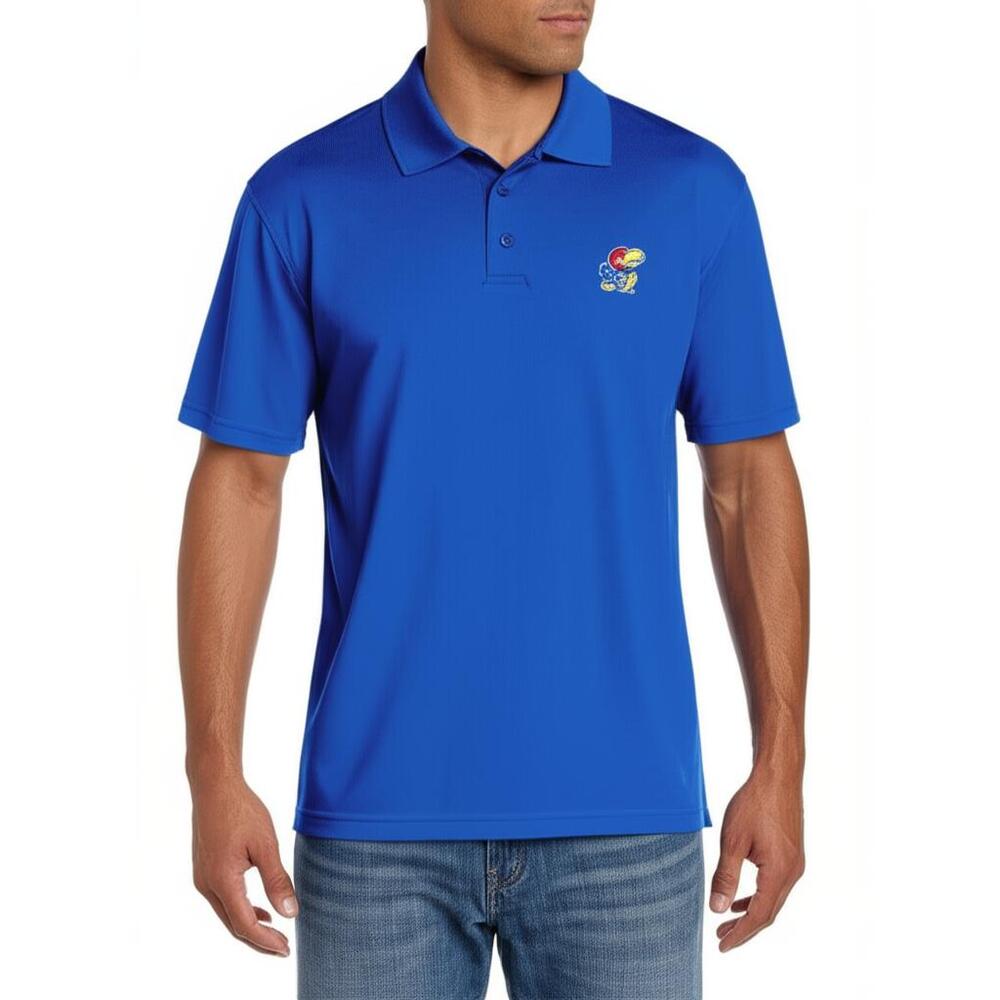 J. America Polo Shirt Blue Kansas Jayhawks Collegiate‎ Sporty Gameday Size Large
